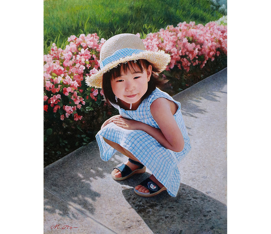 伊藤正宏 油絵 F6 「麦わら帽子の少女」