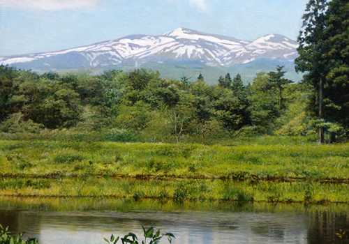 油彩 残雪の栗駒山