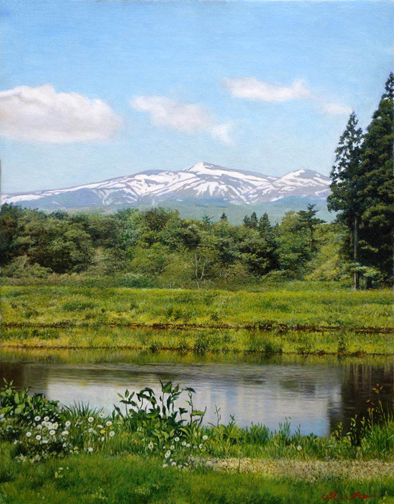 伊藤正宏 油絵 F6 「残雪の栗駒山」
